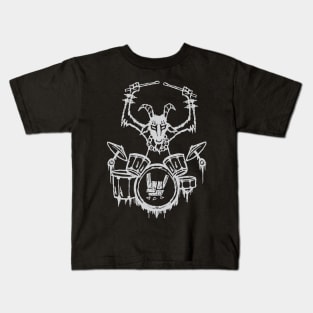 Heavy Metal Headbanger Gift Drummer Goat Playing Drums Kids T-Shirt